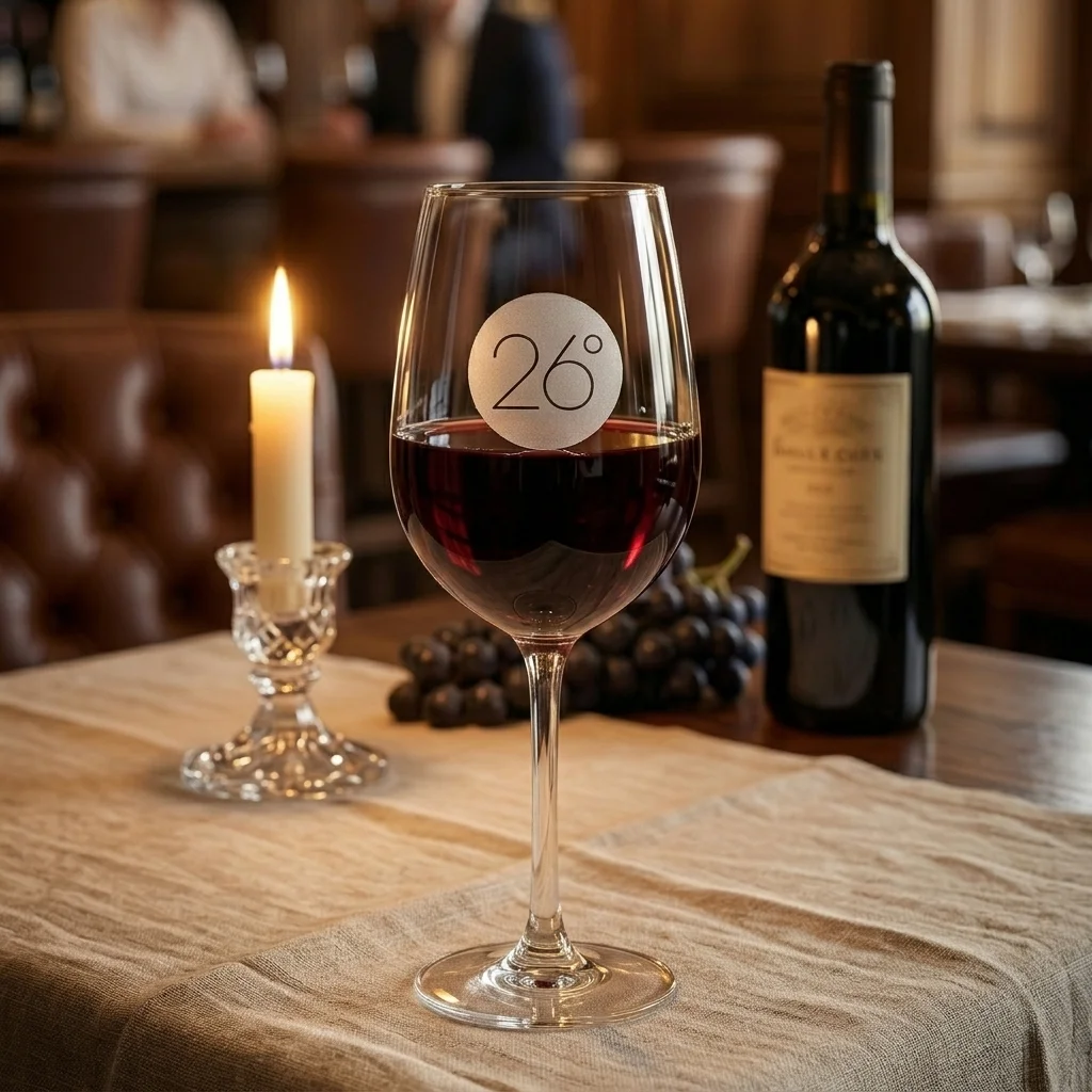 Custom etched wine glass in fine dining setting